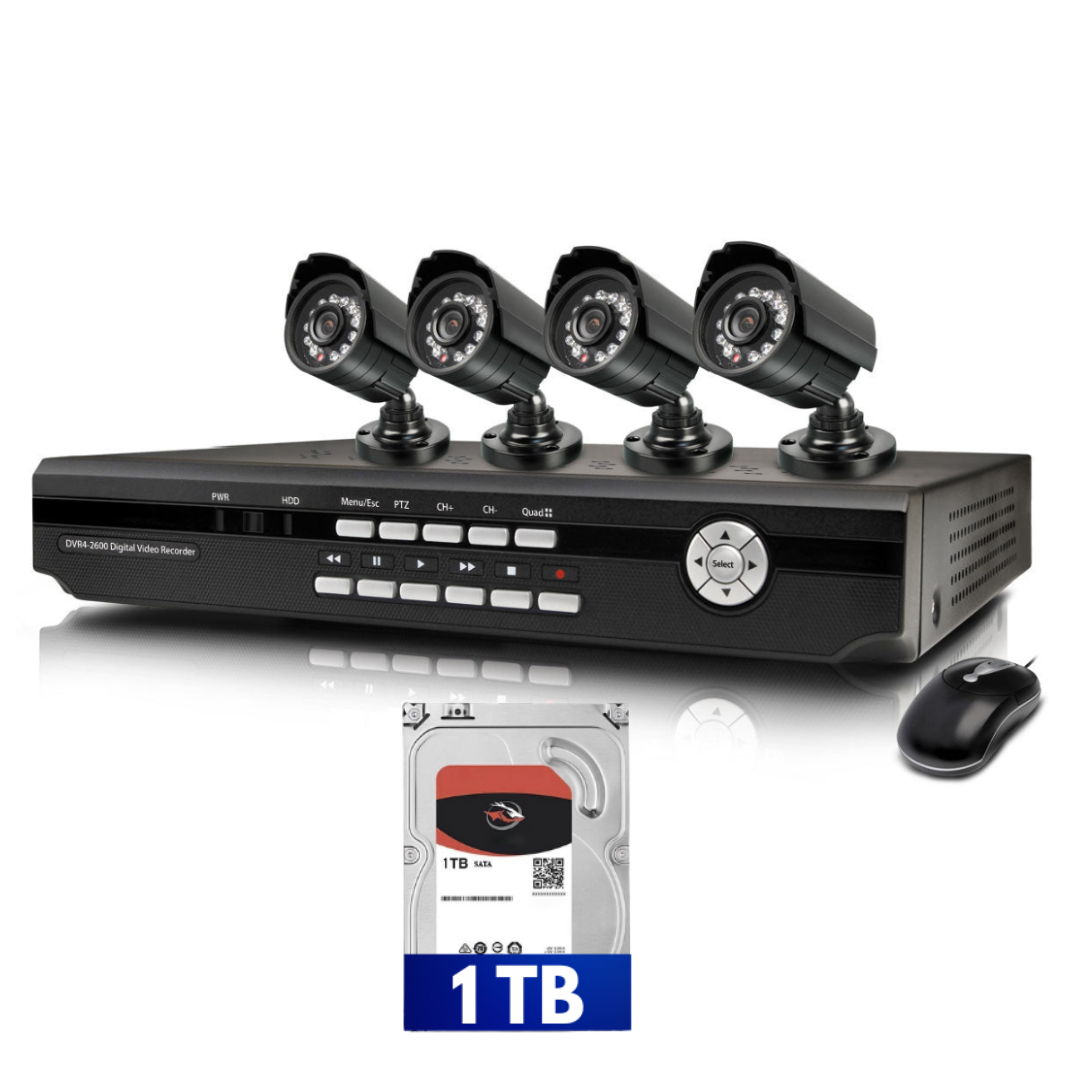 Sistem de Securitate Video Jortan, Lentile 3,6mm Unghi Larg, CCTV AHD 4 Camere, HDMI, Aplicatie Telefon