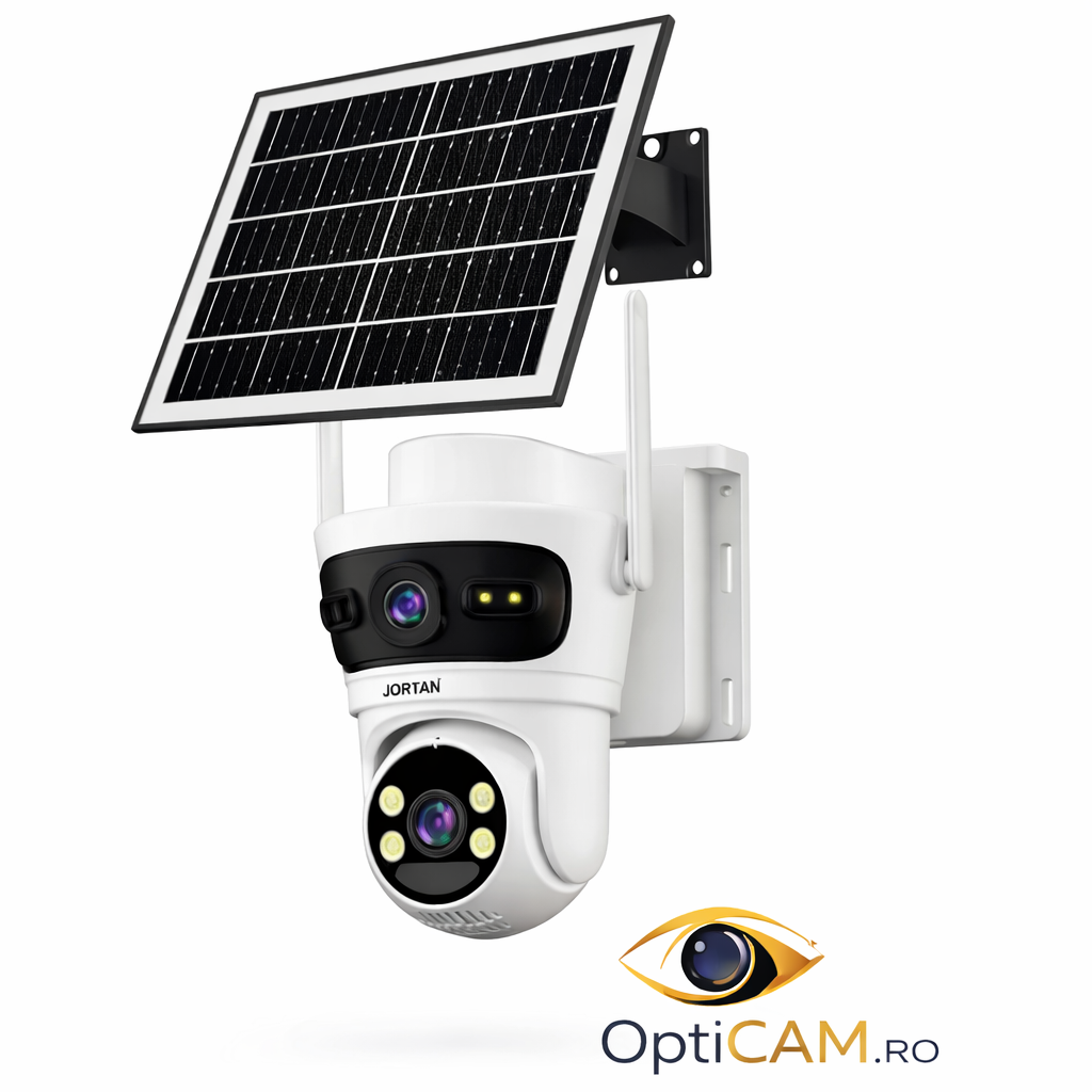 Cameră Solară Dublă 8MP Jortan, Conexiune 4G SIM, Alertă pe Telefon, JT-9682 | Livrare Gratuită + Card 32GB CADOU