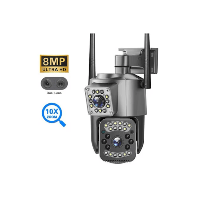 Camera 4G/LAN Dual Lens, PTZ 360°, 1080P Rezolutie 8MP, Viziune Nocturna, Zoom 10X, IP66,