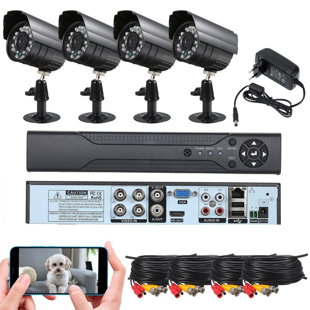 Sistem de Securitate Video Jortan, Lentile 3,6mm Unghi Larg, CCTV AHD 4 Camere, HDMI, Aplicatie Telefon