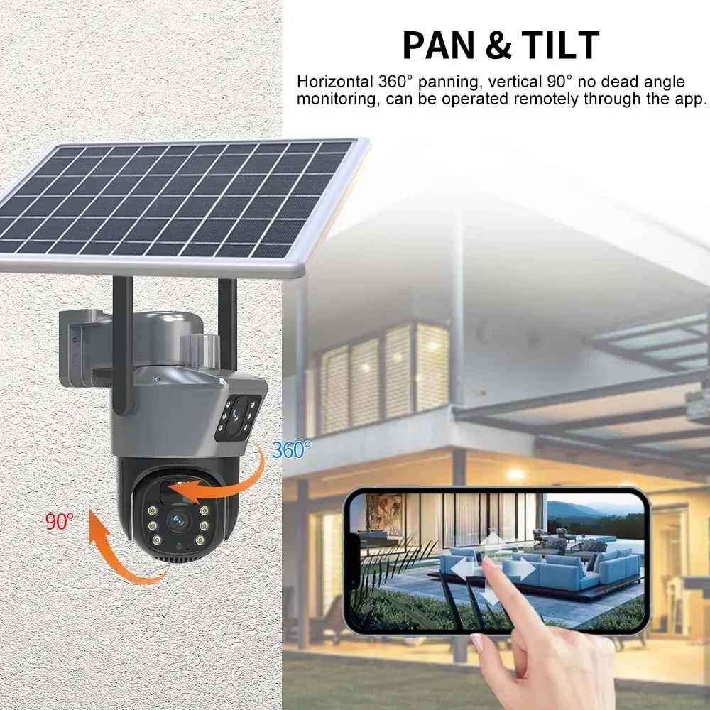 SET 4x Camere 4G Duble, 8MP Panou Solar, Audio Bidirectional, Viziune Nocturna, Detectare umana PIR,  IP66