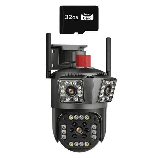 Camera Tripla Wi-Fi 6K 12MP, Zoom Digital 8X, AI Motion Detection, Night Vision, IP66, Card 32GB Inclus