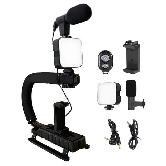 SET pentru Vlog-uri cu Microfon, Lampa LED, Suport Telefon/Camera, Trepied in forma de U