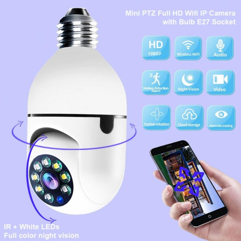 Set 2 Camere IP Jortan, WI-FI, HD, tip Bec cu Senzor de Miscare si Aplicatie Telefon, Smart-Bulb