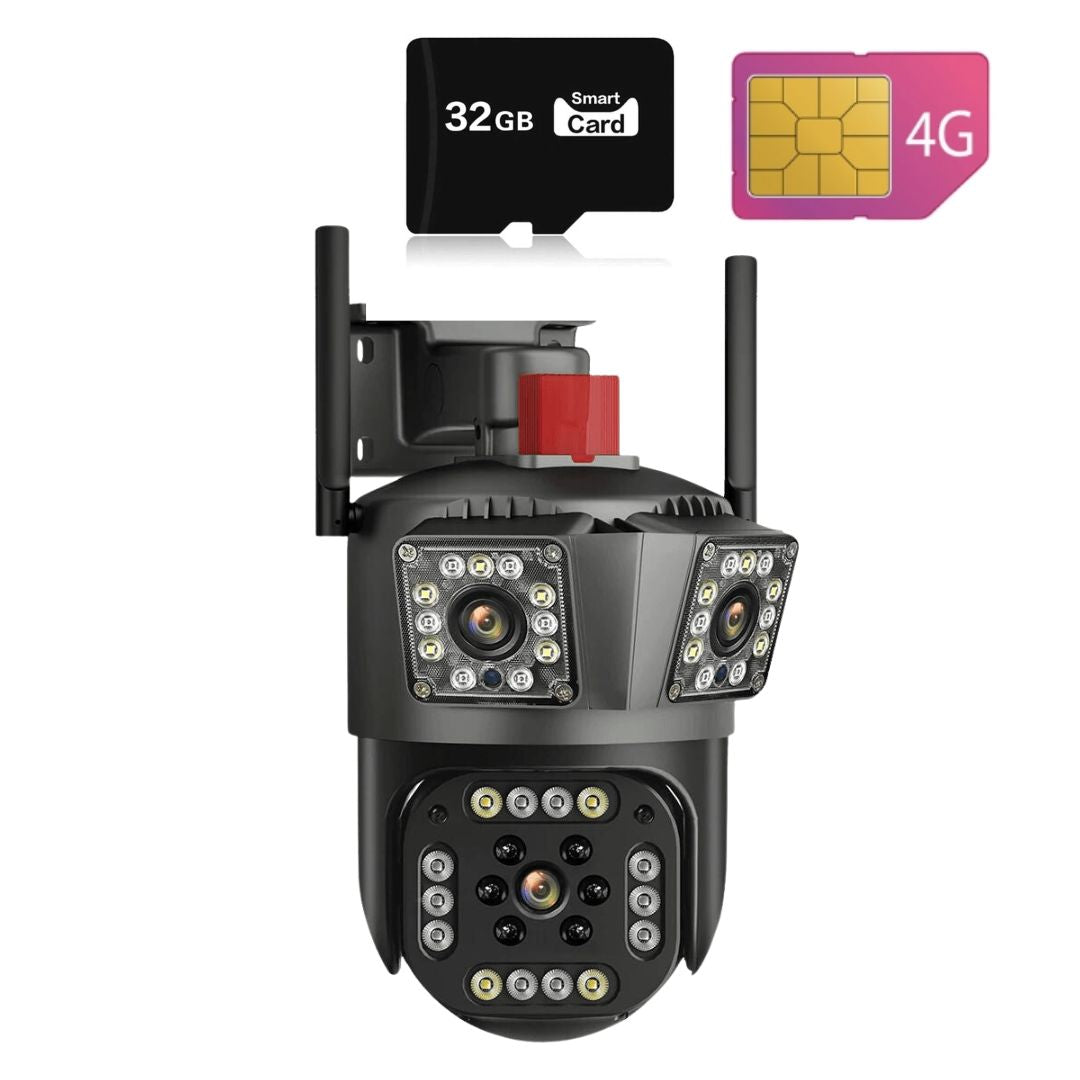 Camera Tripla 4G/Cablu 6K 12MP, Zoom Digital 8X, AI Motion Detection, Night Vision, PTZ 355°/90°, IP66, Card 32GB Inclus