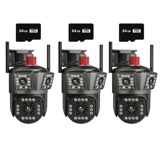 SET 3X Camere Triple Wi-Fi 6K 12MP, Audio bidirectional, AI Motion Detection, Night Vision, Rotire 355°/90°, IP66, 3x Card 64GB Incluse