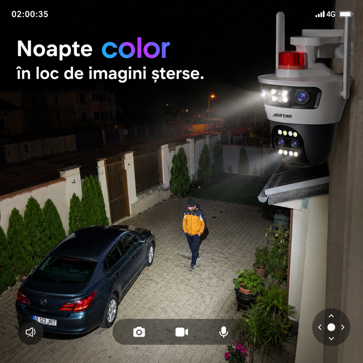 Cameră WiFi Jortan 12MP cu 4 Lentile, Rotire 360°, Alerte pe Telefon, JT-4L | Livrare Gratuită