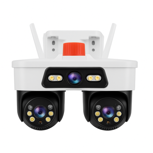 Camera Supraveghere WiFi/LAN Jortan, 3 Lentile, 9MP, Cap Dublu PTZ 355°, Night Vision, IP66