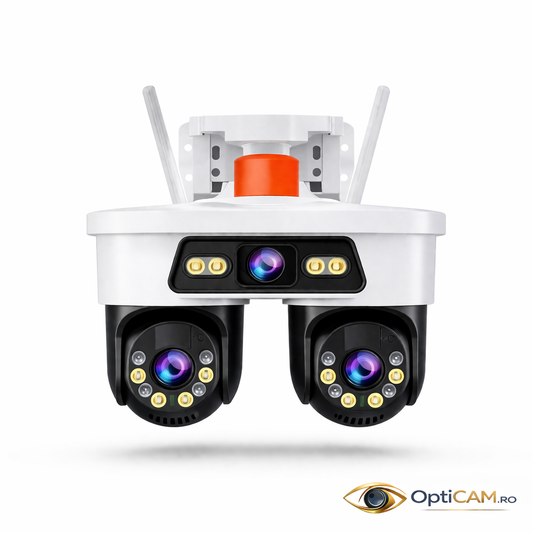 Cameră Supraveghere WiFi 9MP Jortan, 3 Lentile, Acoperire 360°, Vedere Noapte Color, Control din Telefon | Livrare Gratuită