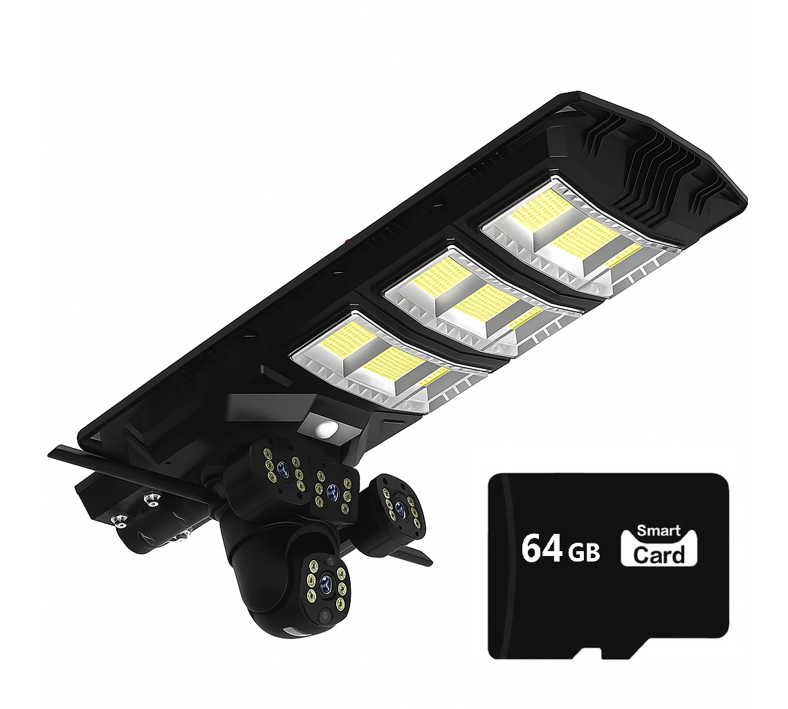 Lampa Solara Stradala 450W, cu 3 Camere V380Pro, 12MP, Slot SIM 4G, Card 64GB Inclus