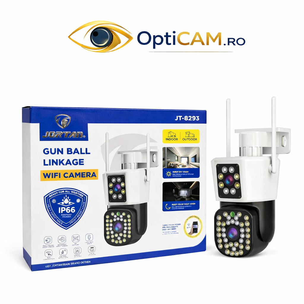 Cameră Supraveghere 6MP Dual Lens JT-8293, PTZ, Night Vision, Control prin Aplicație | Livrare Gratuită