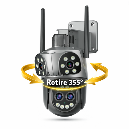 Cameră WiFi 12MP JORTAN, Quad Lens, Rotire 355°, Urmărire Automată, Alarmă cu Lumini, Vedere Nocturnă Color, IP66 | Livrare Gratuită
