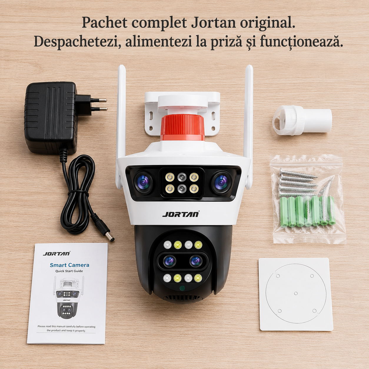 Cameră WiFi Jortan 12MP cu 4 Lentile, Rotire 360°, Alerte pe Telefon, JT-4L | Livrare Gratuită