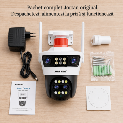 Cameră WiFi Jortan 12MP cu 4 Lentile, Rotire 360°, Alerte pe Telefon, JT-4L | Livrare Gratuită