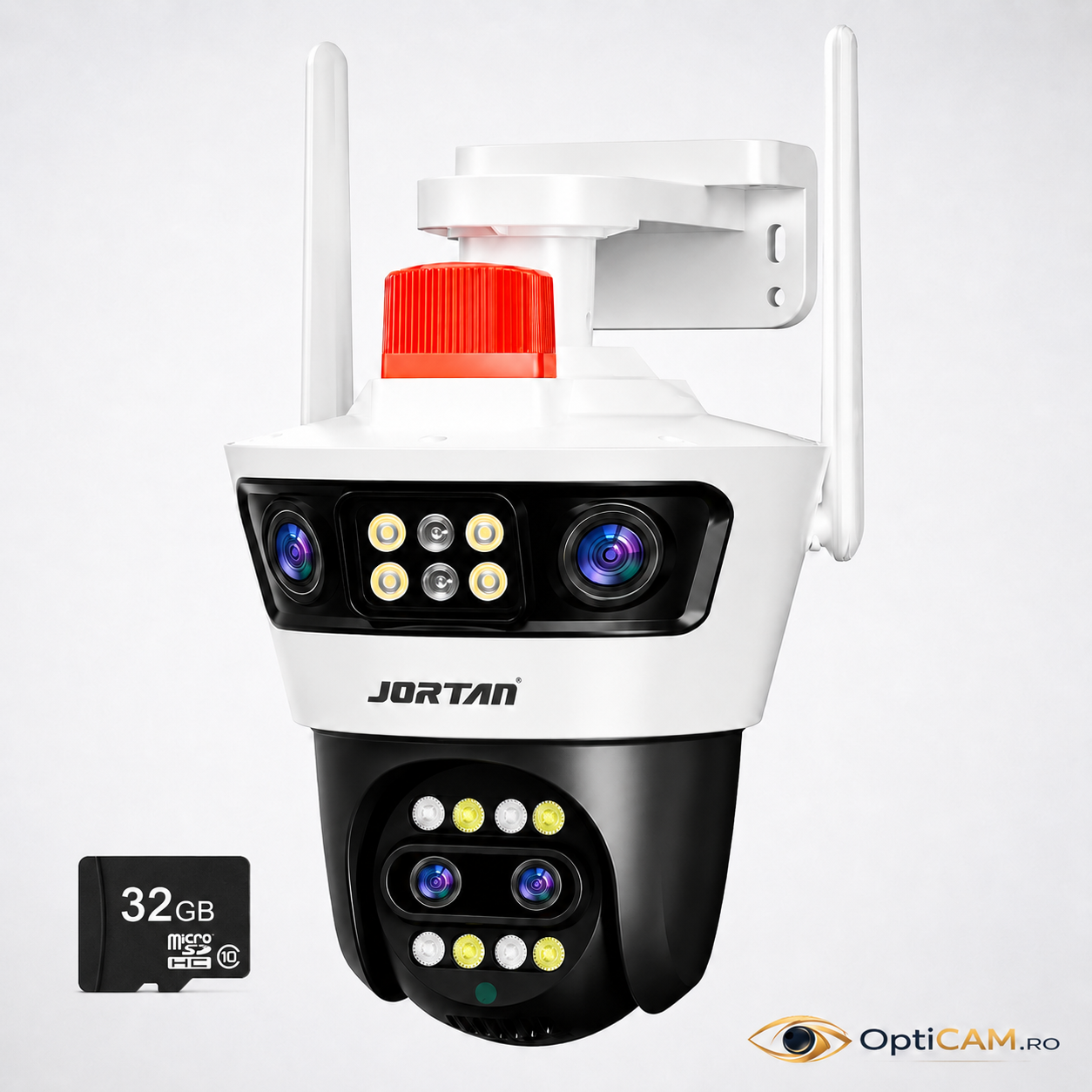 Cameră WiFi Jortan 12MP cu 4 Lentile, Rotire 360°, Alerte pe Telefon, JT-4L | Livrare Gratuită + Card 32GB CADOU