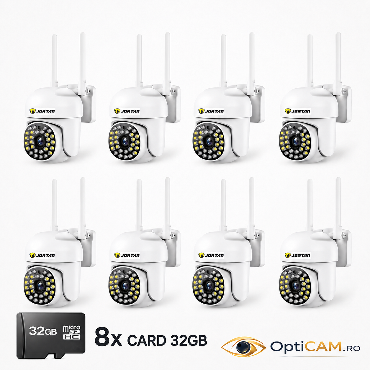 Set 8 Camere Jortan JT-8161, pentru 8 Zone Diferite: Curte, Spațiu Comercial sau Cabană, Livrare Gratuită + 8 Carduri 32GB CADOU