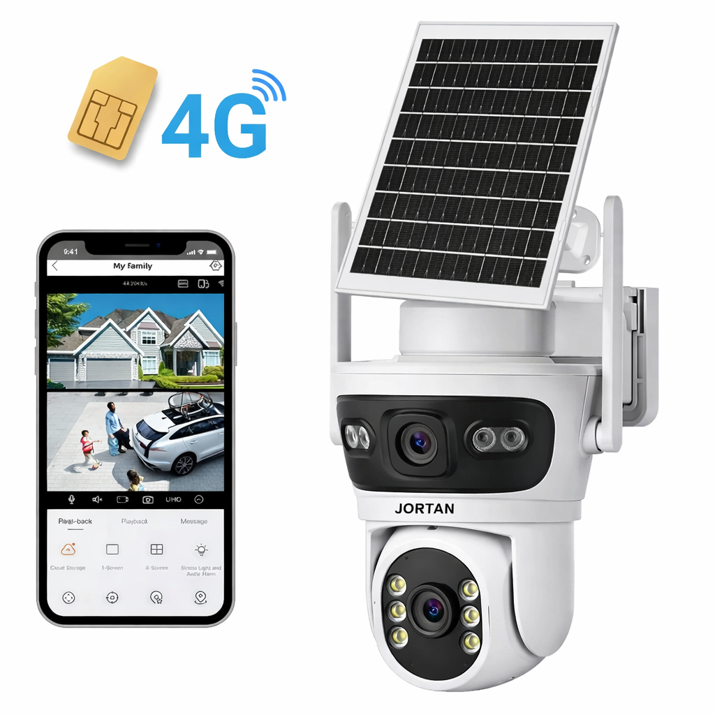 Cameră Solară Dublă 8MP Jortan, Conexiune 4G SIM, Alertă pe Telefon, JT-9682 | Livrare Gratuită