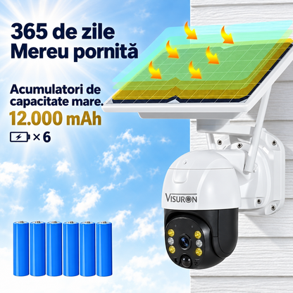 Cameră Solară WiFi VISURON 5MP, Rotire 355°, Vedere Nocturnă Color, IP66 | Livrare Gratuită + Card 32GB CADOU