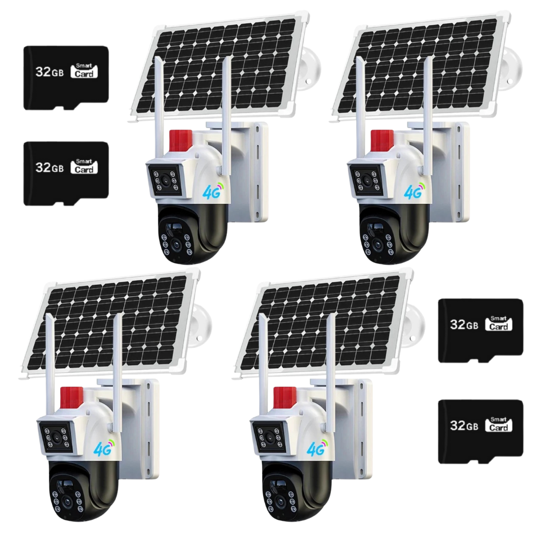 SET 4X Camere Solare Duble Smart IP - 4G, V380Pro, Dasgut, 6MP, 4x Carduri 32GB Incluse