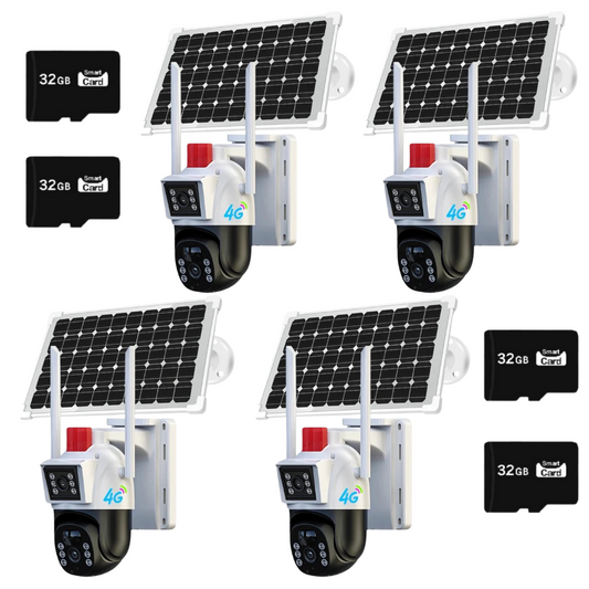 SET 4X Camere Solare Duble Smart IP - 4G, V380Pro, Dasgut, 6MP, 4x Carduri 32GB Incluse