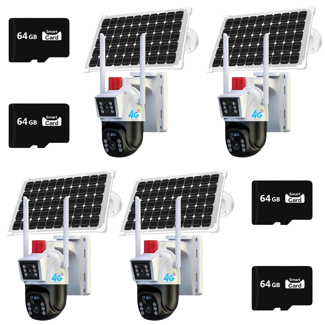 SET 4X Camere Solare Duale Smart IP - 4G, V380Pro, 6MP, Dasgut, 4X Carduri 64GB Incluse