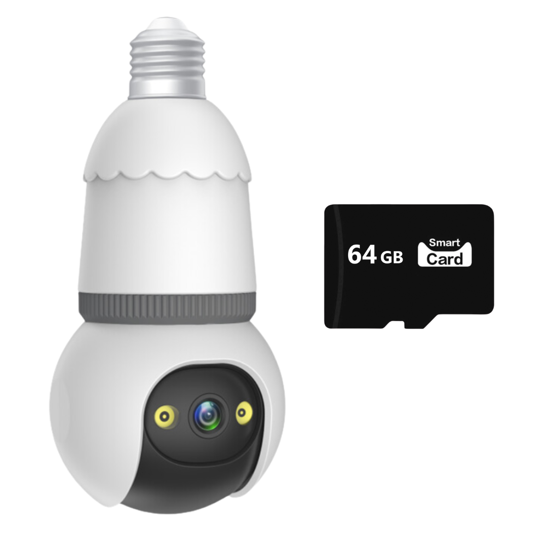 Camera Smart Tip Bec V380Pro 3MP, Sirena + Microfon, Detectie AI, Vizibilitate Nocturna 25m, Card 64GB Inclus