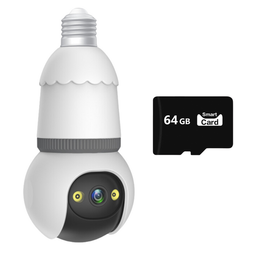 Camera Smart Tip Bec V380Pro 3MP, Sirena + Microfon, Detectie AI, Vizibilitate Nocturna 25m, Card 64GB Inclus