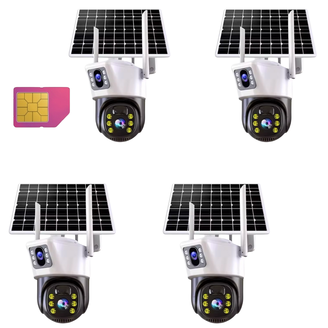 SET 4X Camere de Supraveghere Duale,Slot Cartela 4G, Detectare umana PIR,  Panou Solar, 4K HD Rezolutie 6MP