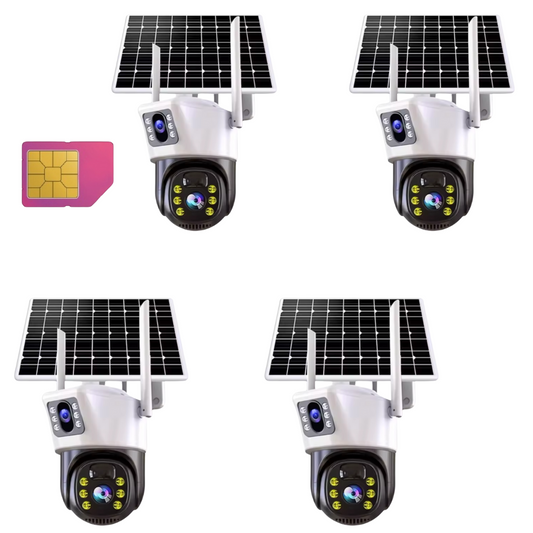 SET 4X Camere de Supraveghere Duale,Slot Cartela 4G, Detectare umana PIR,  Panou Solar, 4K HD Rezolutie 6MP