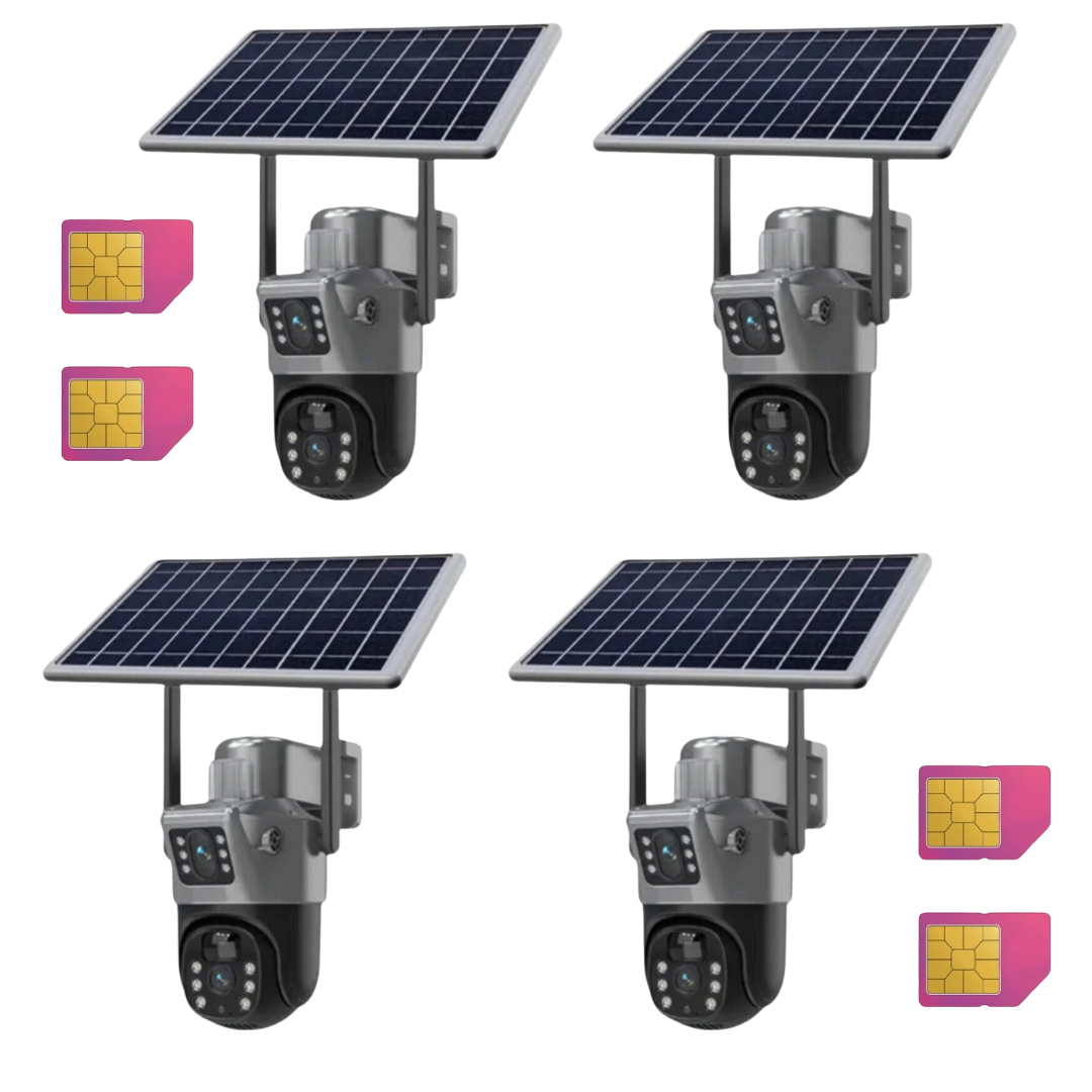 SET 4x Camere 4G Duble, 8MP Panou Solar, Audio Bidirectional, Viziune Nocturna, Detectare umana PIR,  IP66