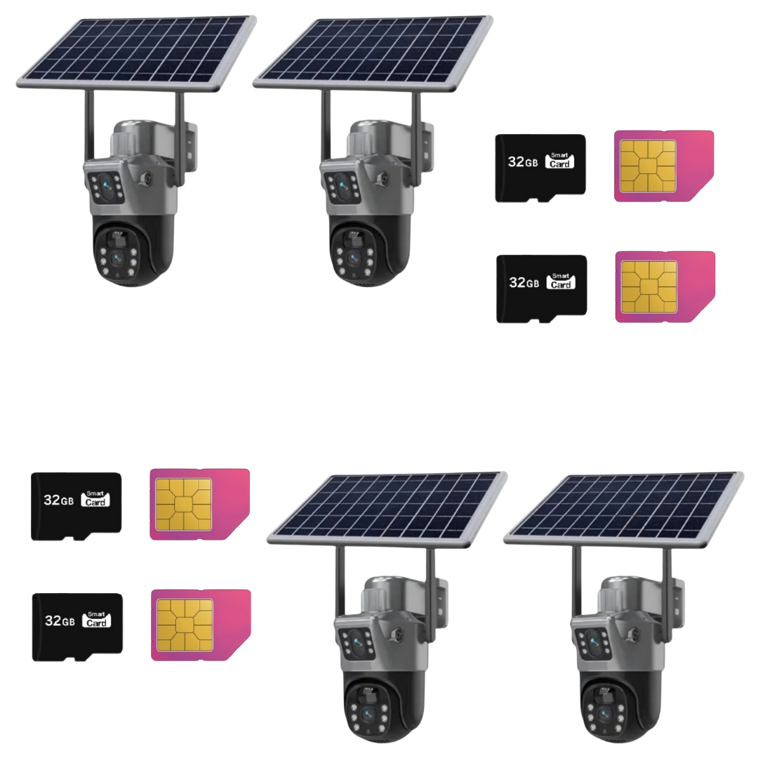 SET 4x Camere 4G Solare Duble, 6MP Viziune Nocturna Color, cu Detectare Umana PIR, IP66 + 4x Card 32GB