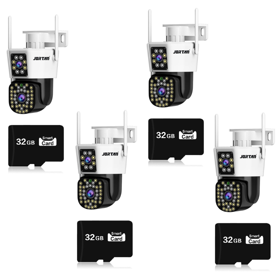 Set de Securitate Jortan - 4 Camere 6MP Full HD 4K, Viziune Nocturna Avansata, 4 Carduri de 32GB
