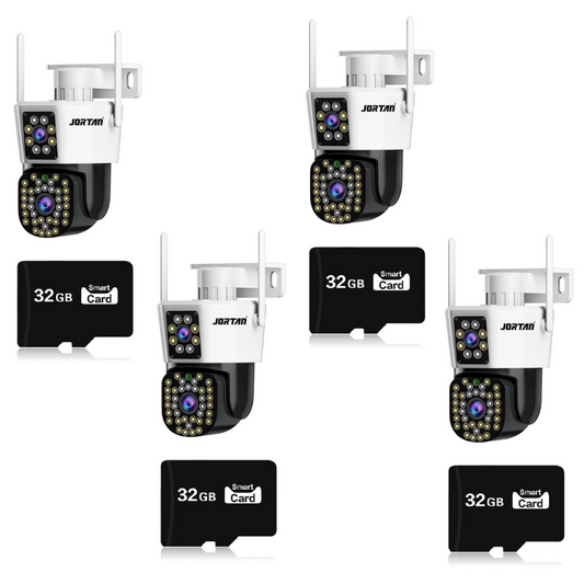 Set de Securitate Jortan - 4 Camere 6MP Full HD 4K, Viziune Nocturna Avansata, 4 Carduri de 32GB