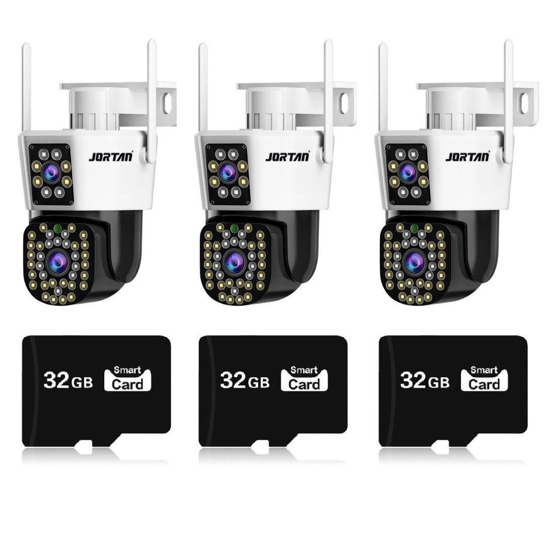Set Supraveghere Jortan  - 3 Camere Duble WiFi/LAN - Alarma Integrata, 6MP 4K, 3x Carduri de 32GB incluse