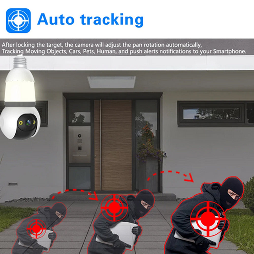 Set 4x Camere Smart Tip Bec V380Pro, 3MP Vizibilitate Nocturna 25m, Detectie AI, Sirena + Microfon, 4x Carduri 32GB Incluse