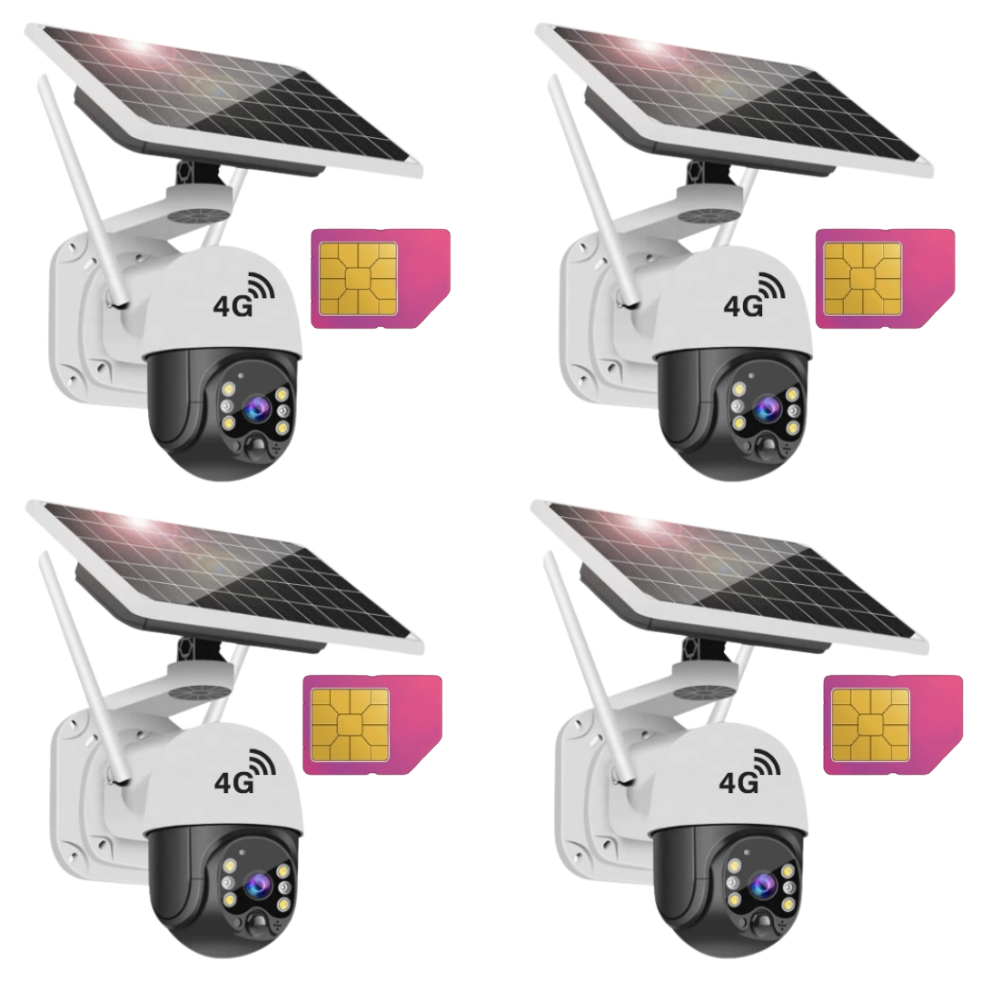 Set 4x Camere Solare 4G Dasgut, cu Slot SIM V380 PRO, Senzor de miscare, Control la Distanta