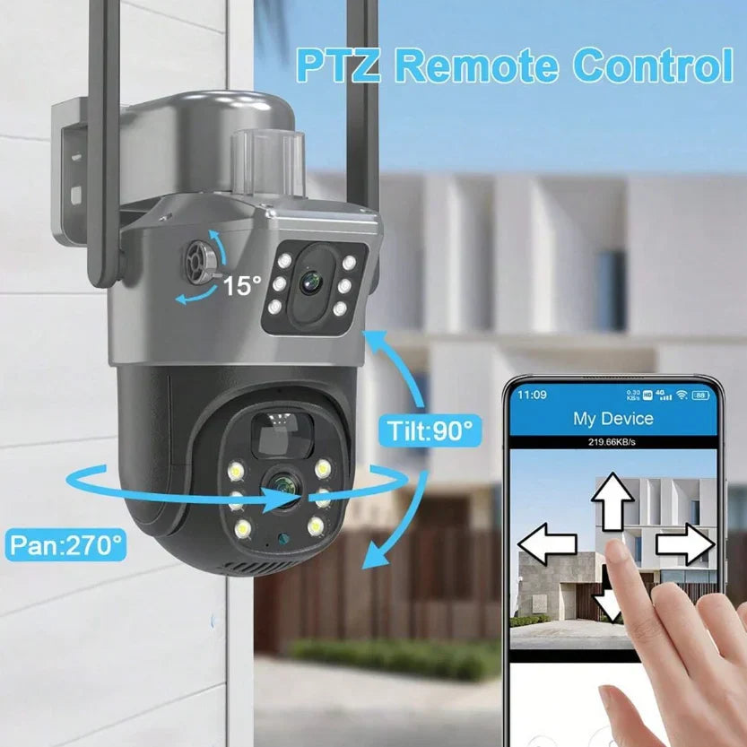 SET 4x Camere de Supraveghere 4G Duale, 6MP Viziune Nocturna, Zoom Optic 10x, IP66, cu Panou Solar, 4x Card 64GB