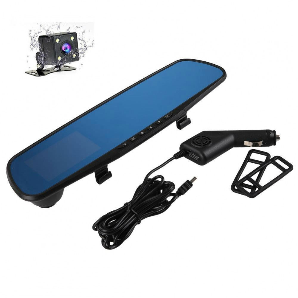 Camera auto, martor trafic, in oglinda retrovizoare fata si marsarier, negru, 3.4" 