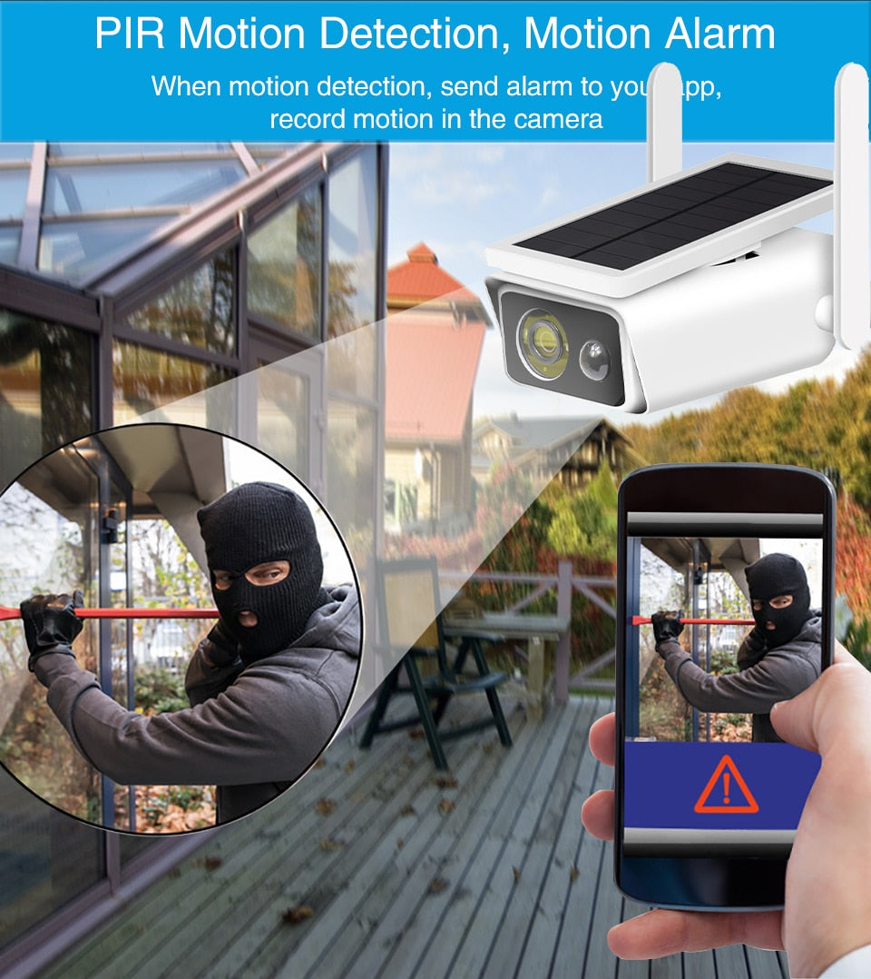 Smart Camera WIFI Exterior - cu Incarcare solara FULL HD 1080p + Suport card 128GB