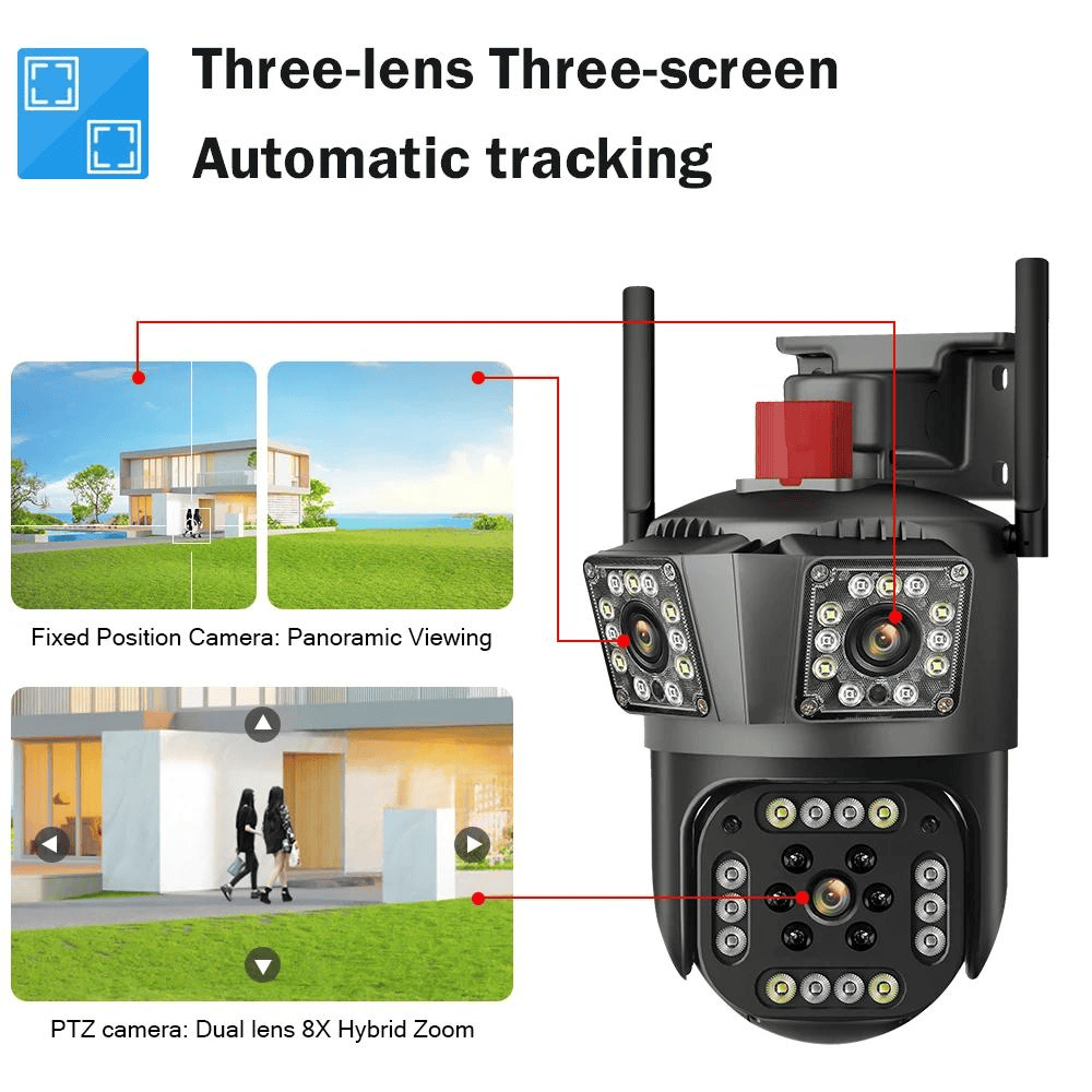 SET 3X Camere Triple Wi-Fi 6K 12MP, Audio bidirectional, AI Motion Detection, Night Vision, Rotire 355°/90°, IP66, 3x Card 64GB Incluse
