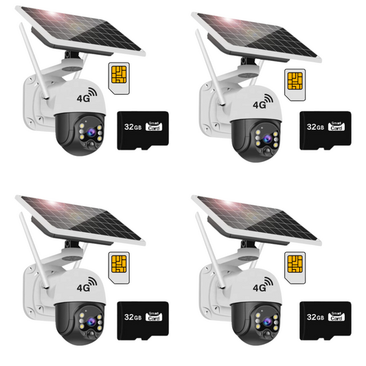 Set 4x Camere Solare 4G Dasgut, Full HD, Senzor de miscare,  4 Carduri 32GB Incluse