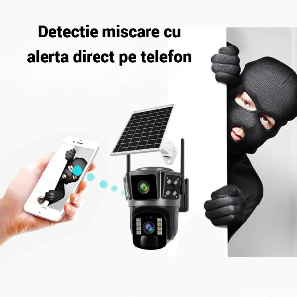 Camera Solara Inteligenta 4G Dual Lens, 6MP Ultra HD, Night Vision, Comunicare Audio Bidirectionala, O-KAM Pro
